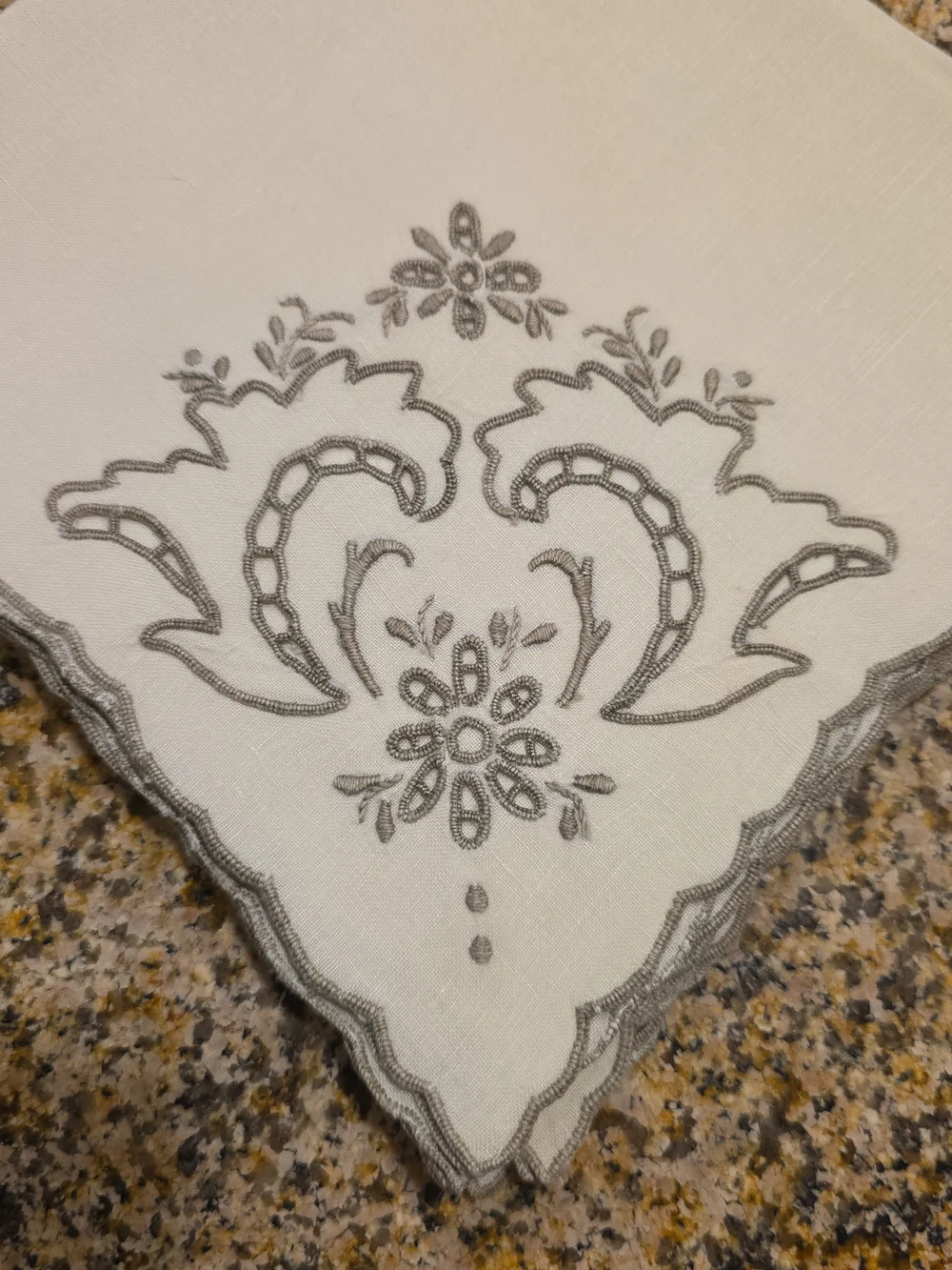 Vintage Italian Linen Table Napkins With Floral Embroidered Cut Out Designs- 6